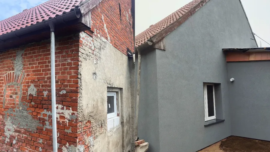 Ocieplenie ściany szczytowej, przed i po, okolice Poznania